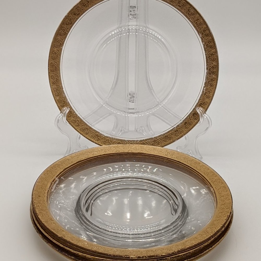Vintage Tiffin-Franciscan Five Clear Plates Gold Band Leaf Design Some Wear